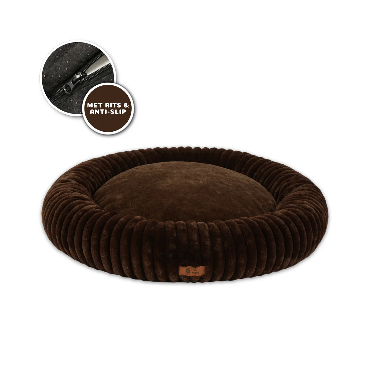 PP Luxe Hoes RIBBEL voor orthopedische donut Bruin 60 cm 
